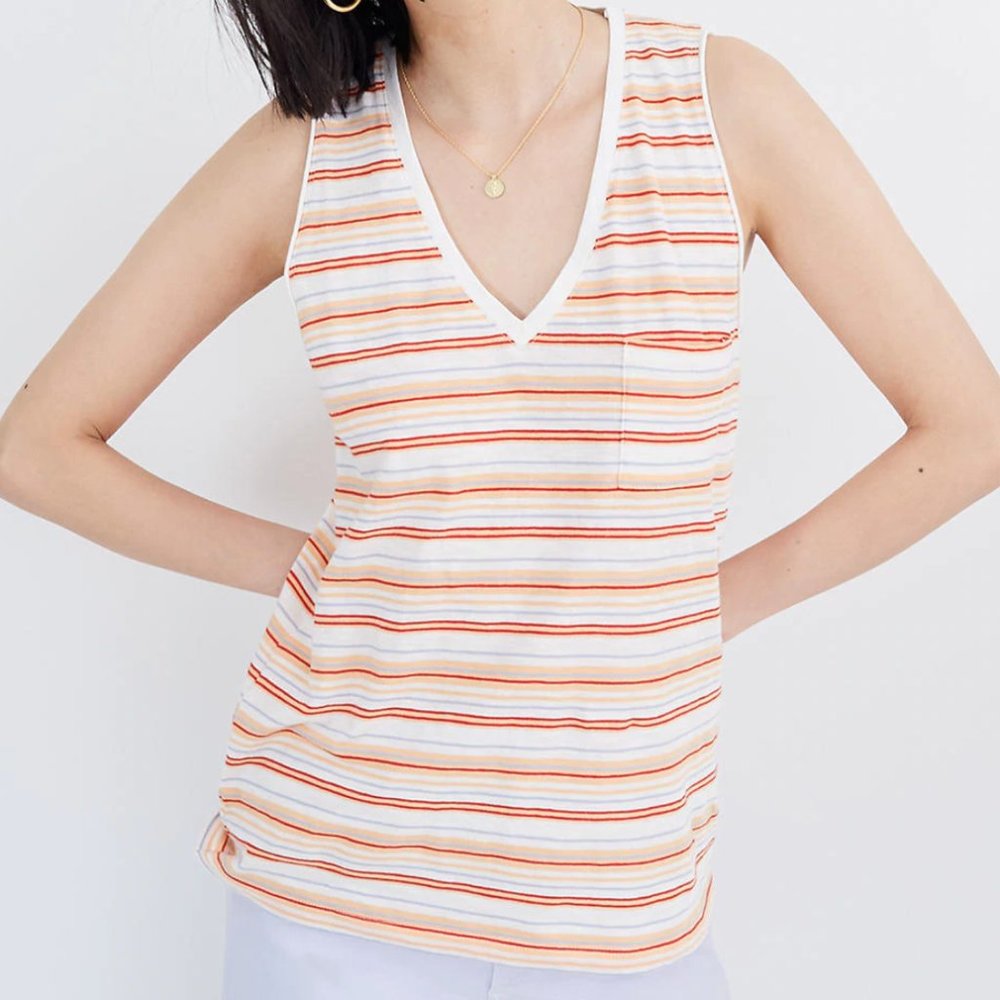 Madewell Whisper Cotton V-Neck Pocket Tank Top L